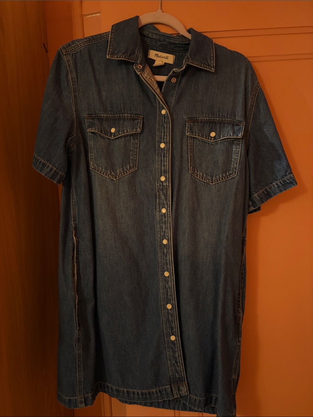 Madewell Blue Denim Short-Sleeve Button-Down Shirt Dress